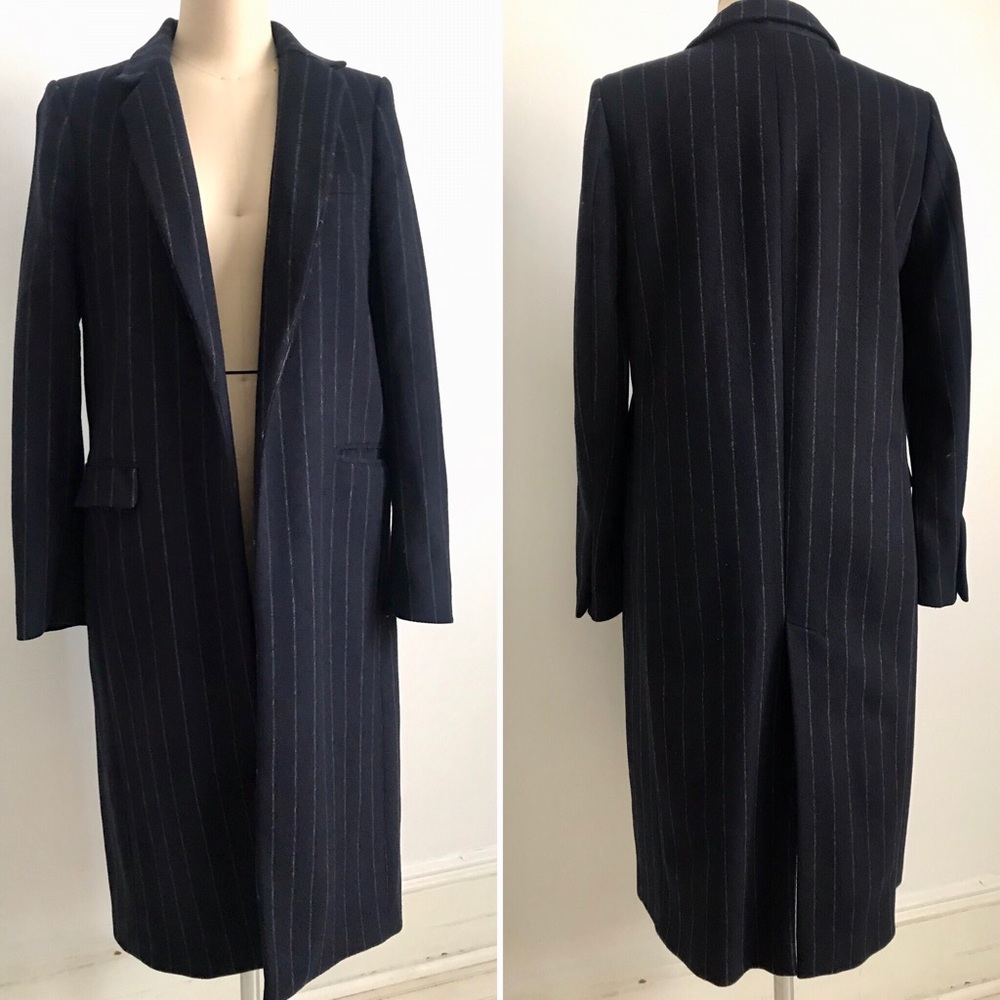 Zara Navy Striped Coat Size M